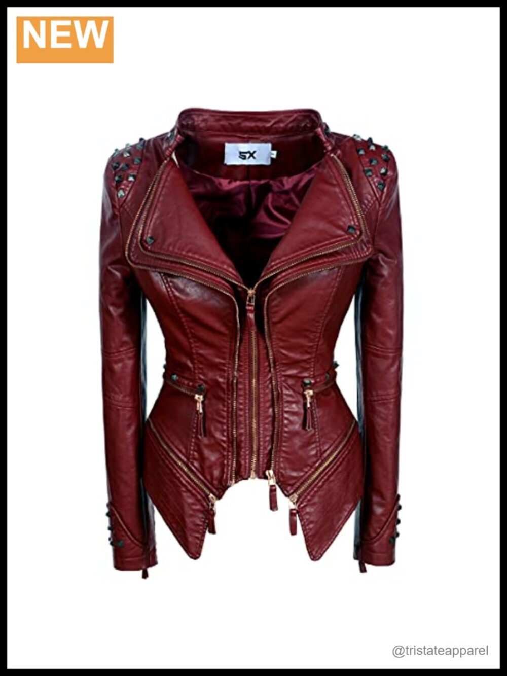 Women's Classic Leather Motorcycle Jacket Punk Rivet Dovetail Casual